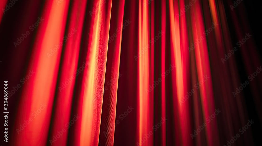 Poster dramatic side lighting illuminating red velvet curtains, adding depth and texture to a theater setti
