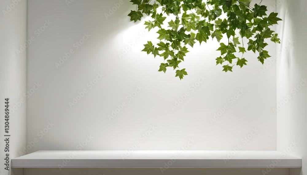 Poster abstract white studio room with light and shadow from tree leaves background for product display pre
