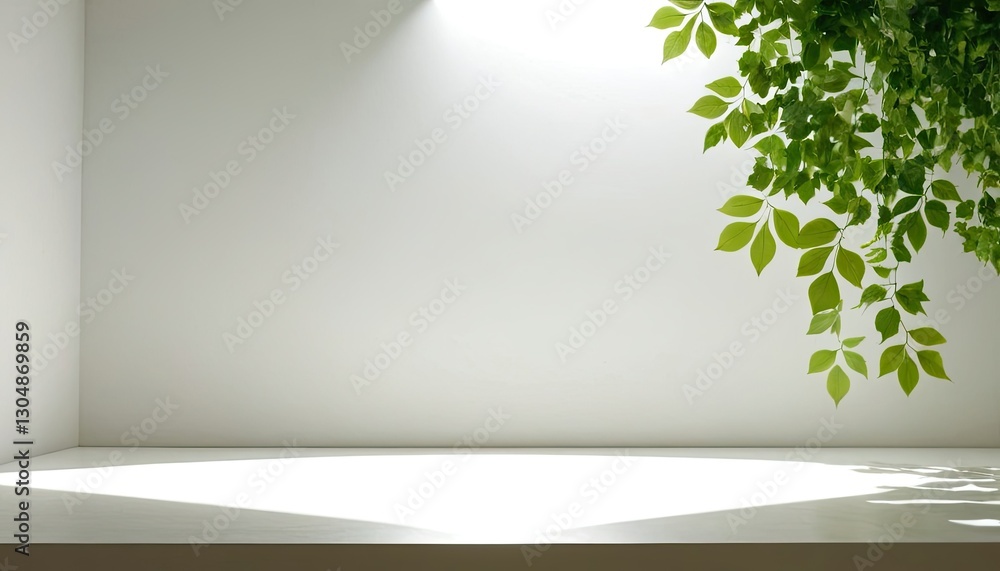 Aufkleber abstract white studio room with light and shadow from tree leaves background for product display pre