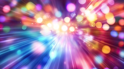 Multiple colored spotlights converging at the center of a stage, creating a dynamic and high-energy visual.
