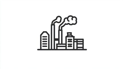Fototapeta premium Industrial complex with smoke stacks, urban factory, simple line drawing