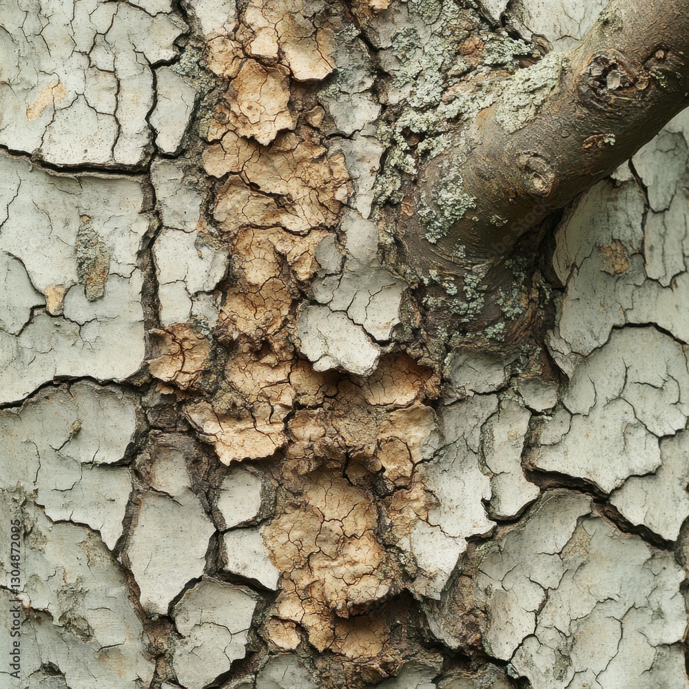 Poster captivating sycamore bark texture with branch detail abstract nature pattern in neutral tones close 