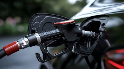 Fototapeta premium Refueling Car with Fuel Pump at Gas Station