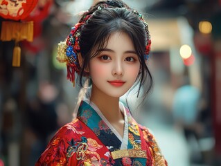 Beautiful Asian young traditional Japanese geisha Wearing Traditional Outfit