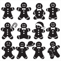 Obraz premium set of gingerbread man vector icon, silhouette 