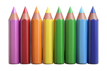 Realistic 3D colored pencil set, children's stationery, art supplies, school, modern 3D glossy plastic on white background.