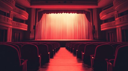 Fototapeta premium Soft, elegant lighting in an old-fashioned theater, casting a warm and inviting glow on stage.