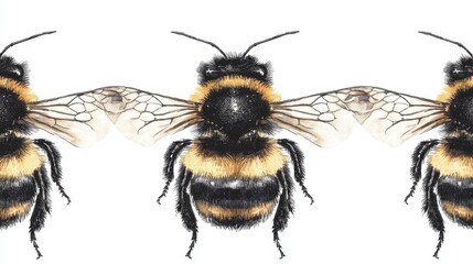 Watercolor Bees in Flight Against White