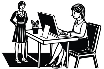 vector silhouette a woman typing at a laptop