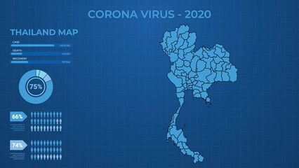 Fototapeta premium Corona Virus Case, Death & Recovery Infographic Map of Thailand. Male & Female Report of Corona Virus in Thailand. Health Map Vector Illustration