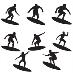 set of vector various surfer vector , silhouette	
