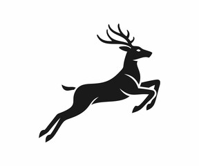 Black Silhouette of a Leaping Deer with Antlers