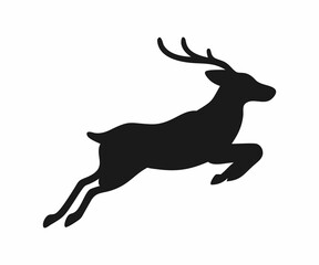 A clean, bold silhouette of a deer in a dynamic leaping pose.