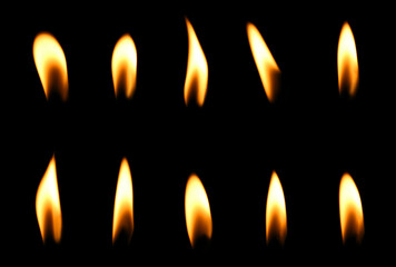 set yellow candle isolated black background, candlelight glow in the dark. concept of decorative Christmas or birthday. candles flame gold	
