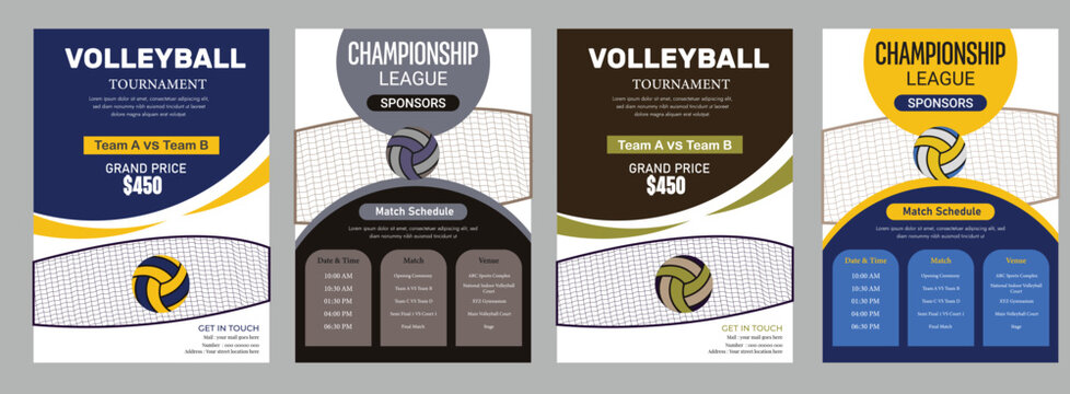 Volleyball camp posters, flyer with volleyball ball - template vector design
