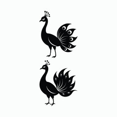 Set of peacock silhouette characters with vector illustration