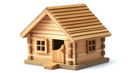 Wooden house model, simple design, isolated background, stock photo
