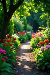 Naklejka premium Linneanum botanical garden paths with flowers, garden paths, flora, plant life
