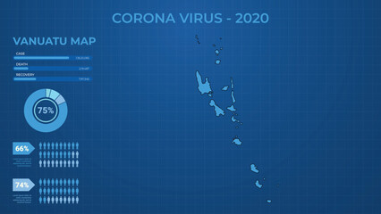 Fototapeta premium Corona Virus Case, Death & Recovery Infographic Map of Vanuatu. Male & Female Report of Corona Virus in Vanuatu. Health Map Vector Illustration