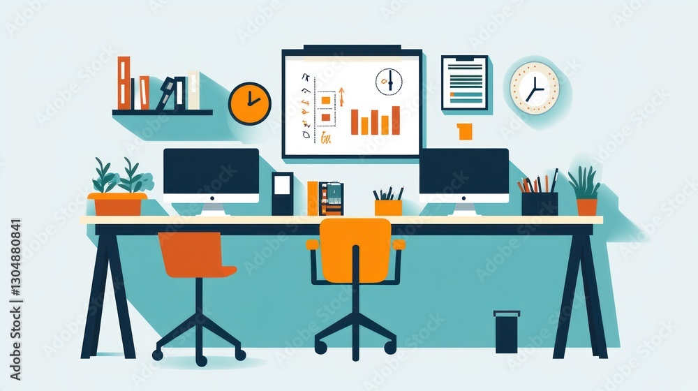 Aufkleber modern office workspace with computers and presentation board