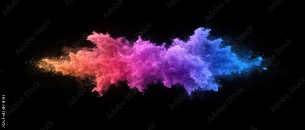 Poster colorful powder explosion on black backdrop creates a mesmerizing display of vibrant hues and dynami
