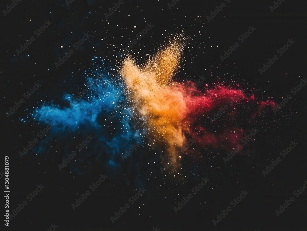 Poster ethereal explosion of vibrant hues in a cosmic dance against a dark backdrop creating a mesmerizing 