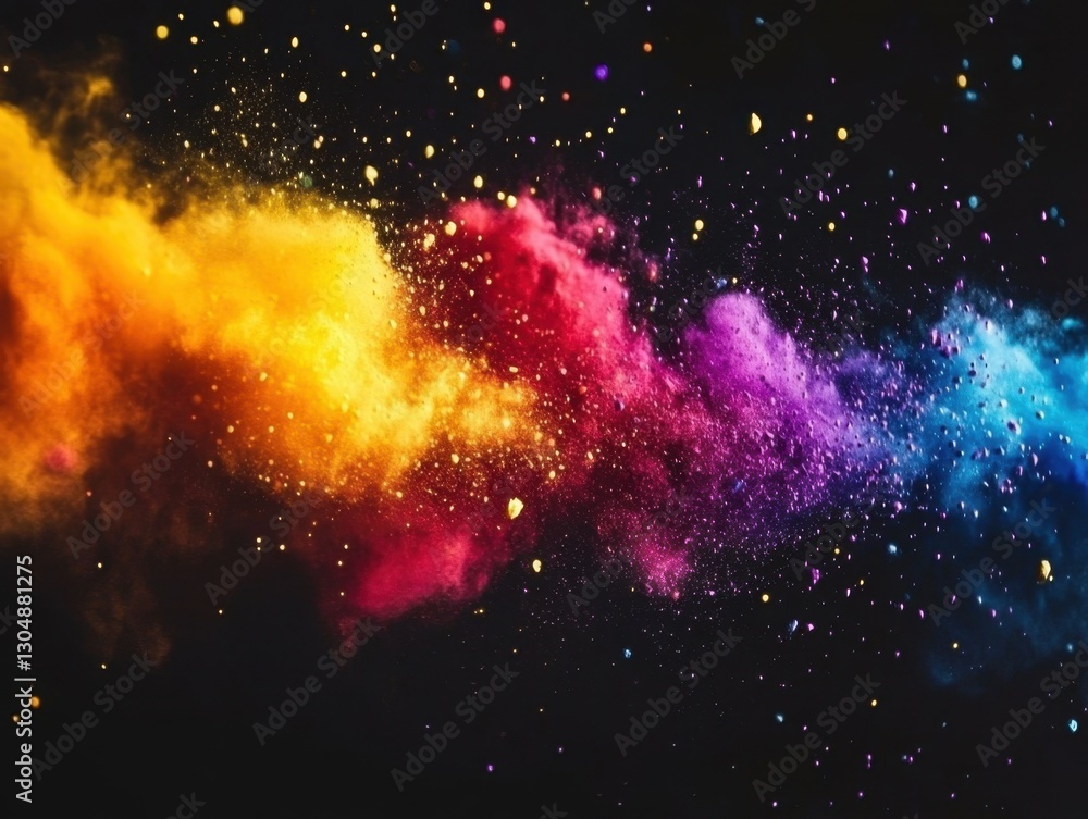 Aufkleber vibrant explosion of colorful powder against a dark background creating a dynamic and artistic effec