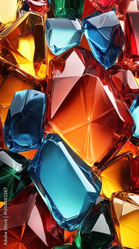 Poster vibrant gemstone cascade abstract art capturing light and color in a mesmerizing display of faceted 