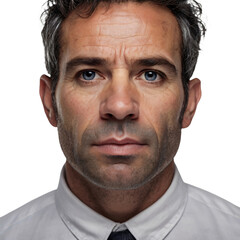 Fototapeta premium portrait of a handsome man. portrait of a man with a shield on a transparent background. man in a white shirt