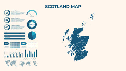 Infographic Map of Scotland. Vector Map of a global map in the form of regions of Scotland. Vector Illustration