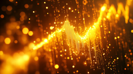 Radiant Digital Pulse Visualizing Data Streams in a Golden Glowing Particle Field