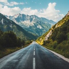 Naklejka premium panoramic view of nice summer empty road through the mountain