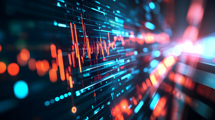 Abstract visualization of financial data displaying dynamic market trends, analysis