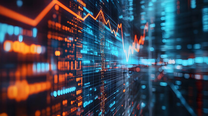 Dynamic financial graph with glowing elements symbolizing data analysis and market trends