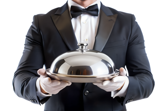 businessman holding a tray with money