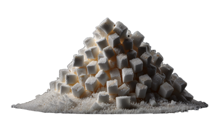 mountain of sugar cubes on a transparent background