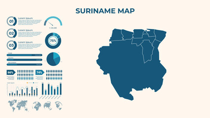 Infographic Map of Suriname. Vector Map of a global map in the form of regions of Suriname. Vector Illustration