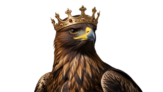 Golden eagle in a crown on a transparent background