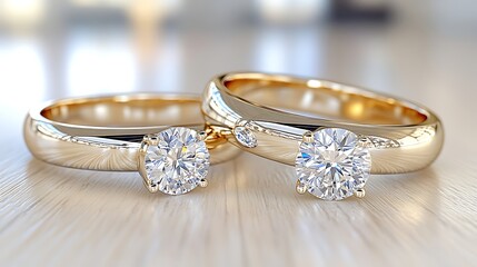 Elegant Diamond Engagement Rings in Yellow Gold Setting Close up Shot