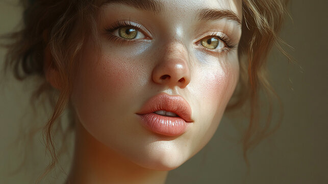 Young woman making a pouty face, lips slightly puckered