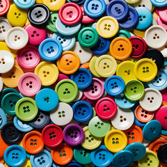 Fototapeta premium A pile of colorful buttons photographed in a close-up shot