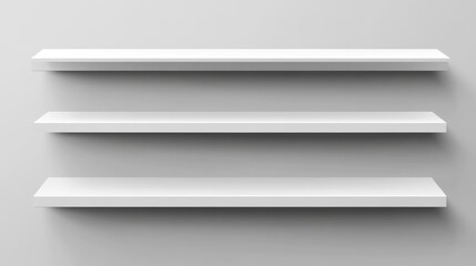 Mockup of white eA gray wall features three white shelves laid out in a row