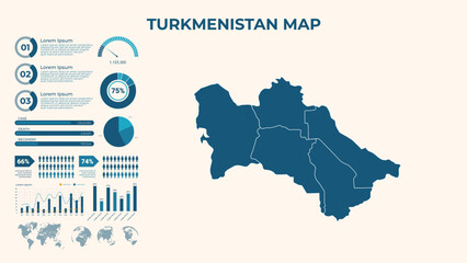 Fototapeta premium Infographic Map of Turkmenistan. Vector Map of a global map in the form of regions of Turkmenistan. Vector Illustration
