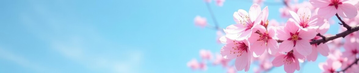 Soft pink hues of cherry blossoms against a blue sky, blossoms, blue