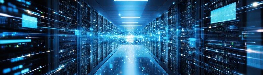 Obraz premium Cloud computing data center secured with AIdriven cybersecurity protocols
