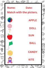 English worksheet, worksheets, kids activities, kids worksheet, kindergarten worksheet, class 1st, 1st standard, worksheet for kindergarten kids, match the drawings, practice worksheets,activity shee.