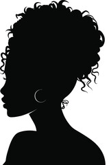 Black woman with afro hair silhouette, Vector illustration