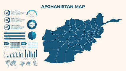 Fototapeta premium Infographic Map of Afghanistan. Vector Map of a global map in the form of regions of Afghanistan. Vector Illustration