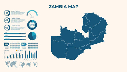 Fototapeta premium Infographic Map of Zambia. Vector Map of a global map in the form of regions of Zambia. Vector Illustration