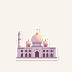 Aesthetic Mosque Sticker: An artistic depiction of a mosque, complete with domes and minaret, conveying a sense of cultural richness and tranquility.